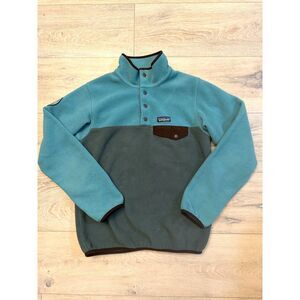 Patagonia Synchilla Snap-T Fleece Pullover Small Teal Gray Outdoor Colorblock